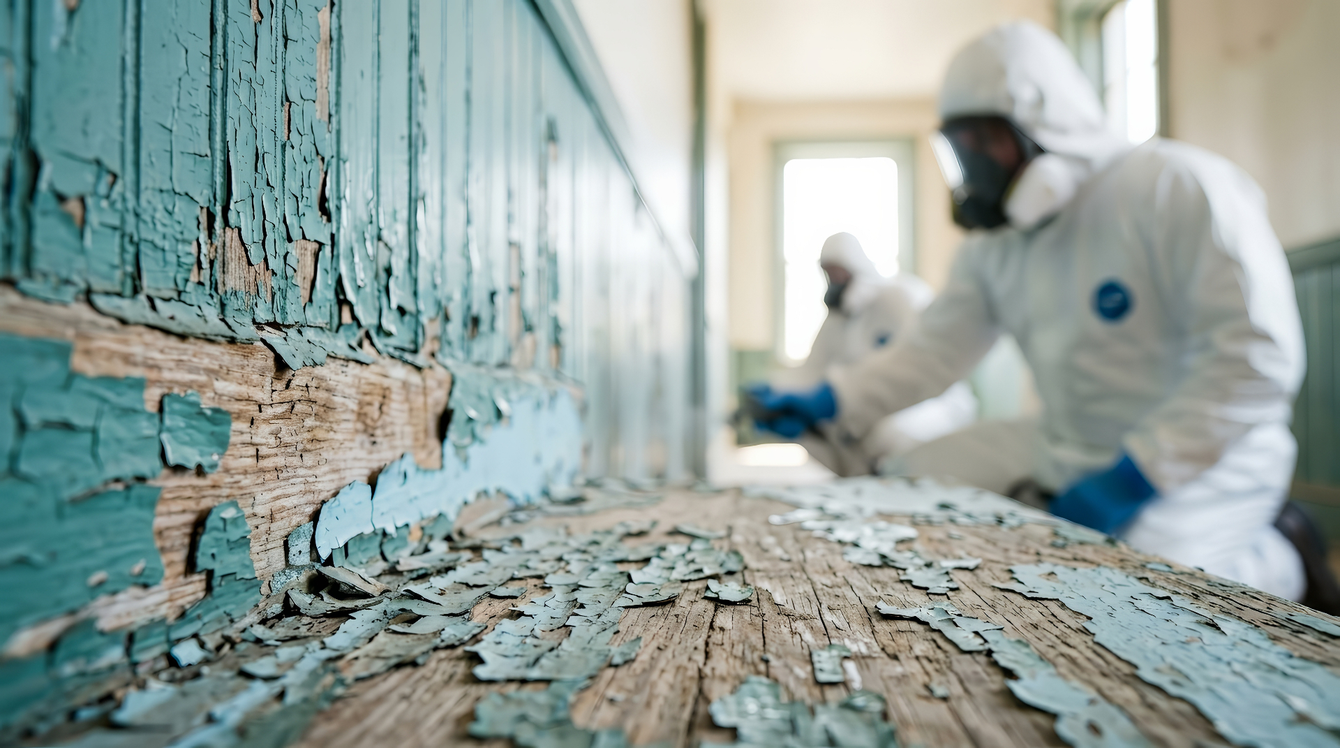 Licensed asbestos removal technicians in PPE working on-site